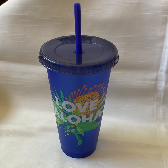 Starbucks Hawaii Love Aloha reusable cold cup blue with straw & lid - Picture 7 of 7